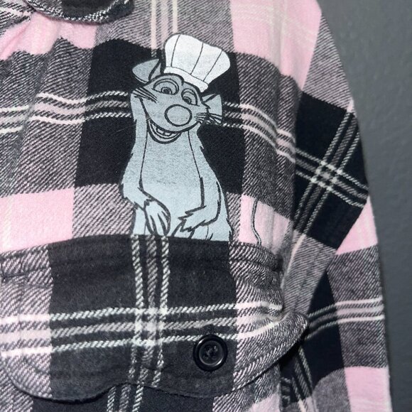 DISNEY LA RATATOUILLE REMY Plaid Flannel Button Down Pink & Black Ombre Shirt  L - Picture 3 of 13